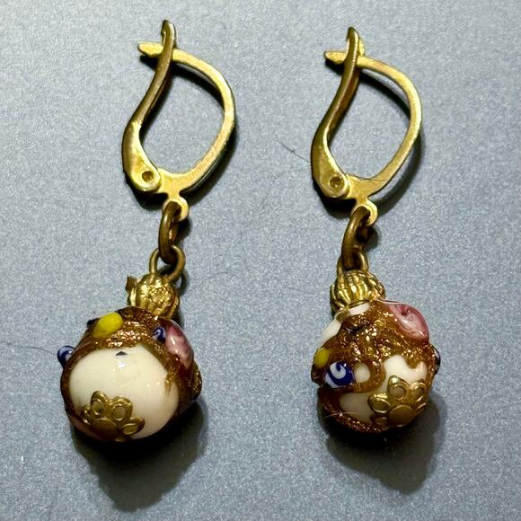 Italian Venetian Wedding Cake Glass Beaded Drop Earrings - Picture 4 of 5